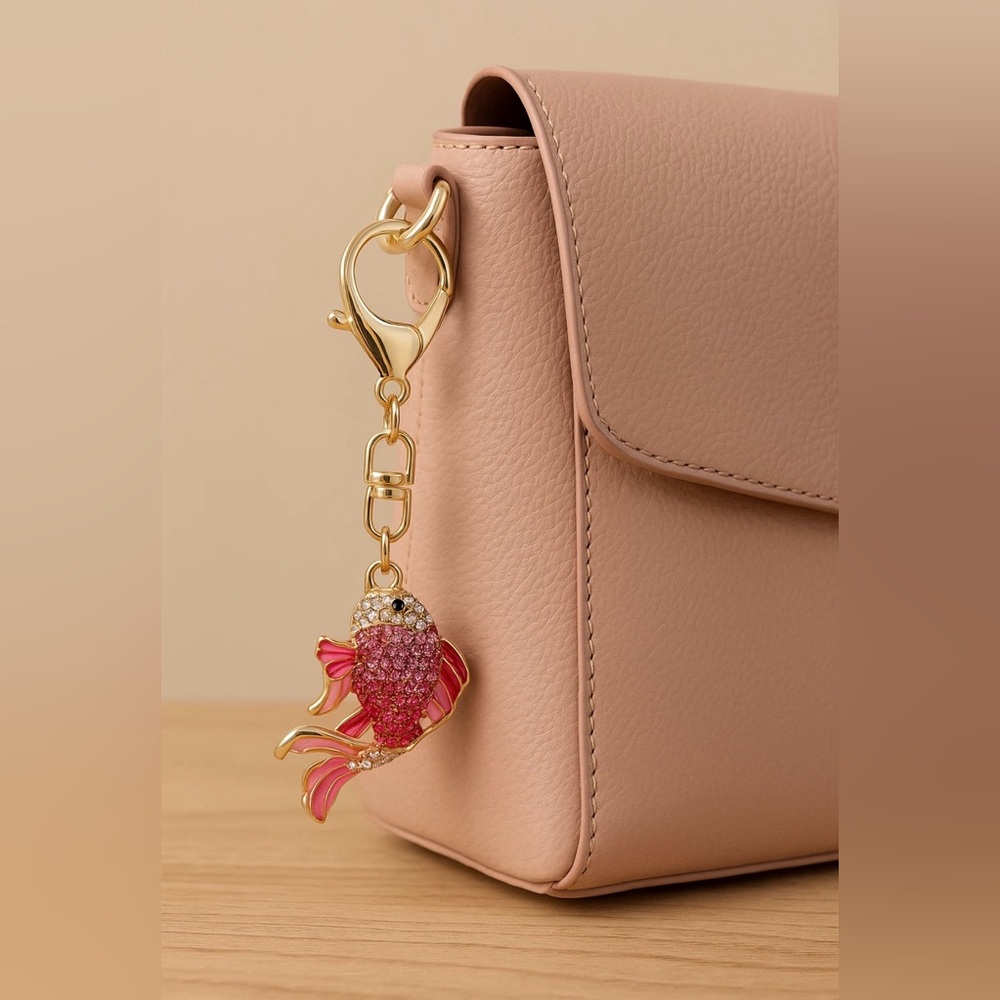 Bag Charm Keychain - Rhinestone Fish Bag Charm Keychain Keyring, Purse Accessory - Picture 2 of 3
